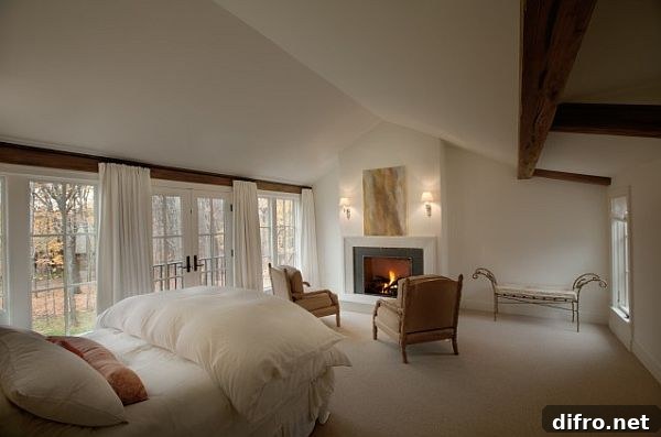 White English-style bedroom with a down comforter