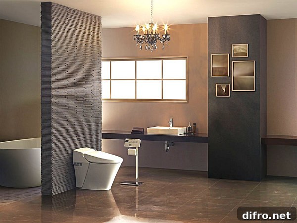 luxury bathroom with fully automated toilet