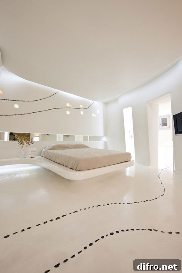 Suite living area with sculptural seating