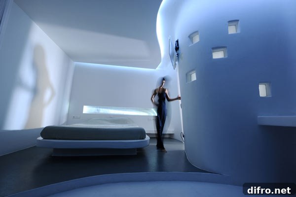 Final view of the suite emphasizing harmony of form and material