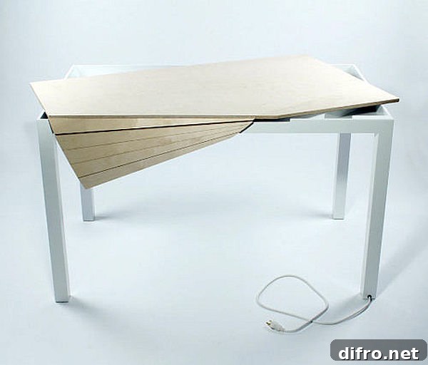 Two tambour sections allow access to different storage zones