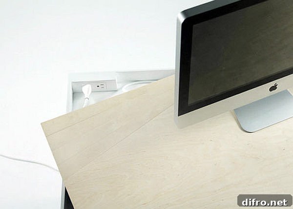 A tidy workspace—devices and cables hidden from view