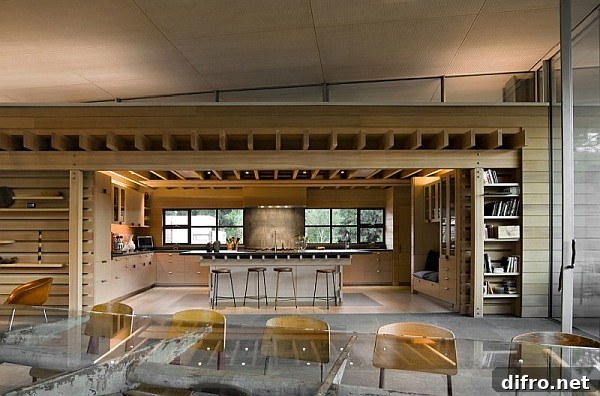 Open-plan wooden kitchen