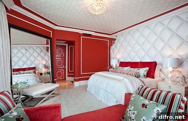 Hollywood inspired bedroom in white and red