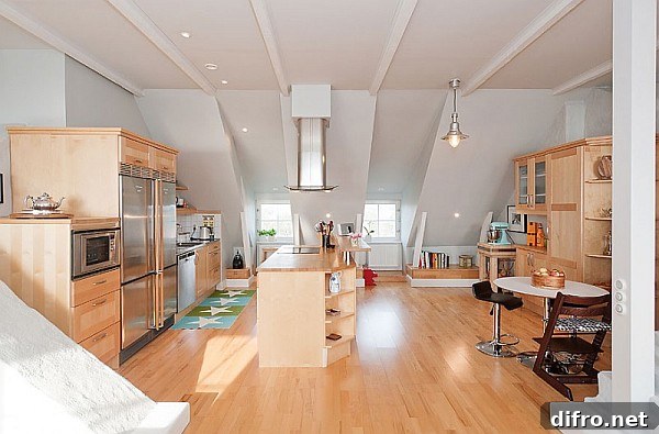 Scandinavian kitchen decor with wooden furnishing
