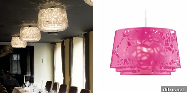 Collage pendant lamp with layered acrylic