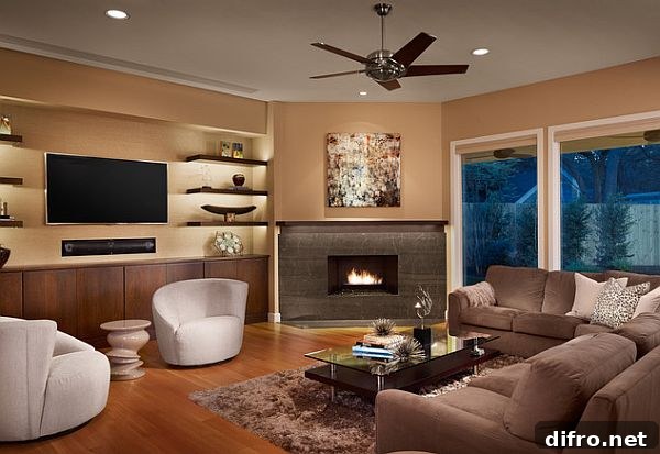 Shelving lights in elegant living room
