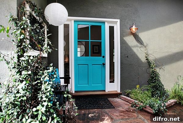 Colorful blue entrance door
