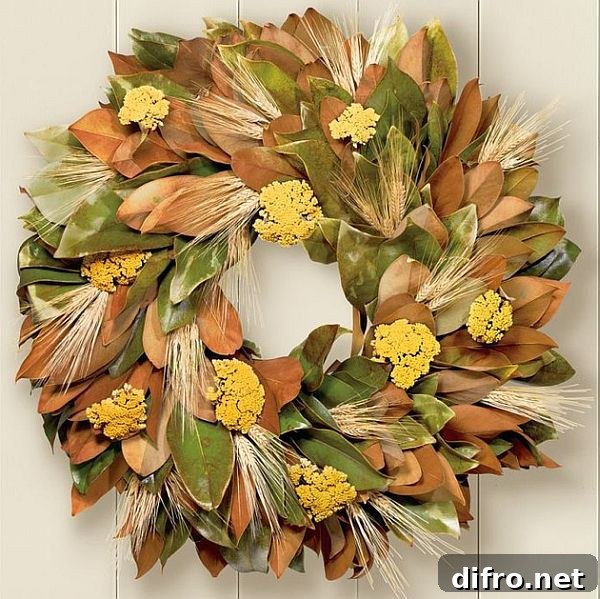 Magnolia and wheat fall wreath
