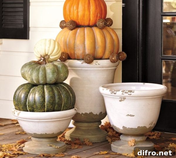 Line your garden path with urns of pumpkins