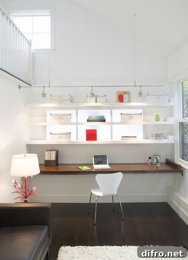 Lovely modern home office with a white backdrop
