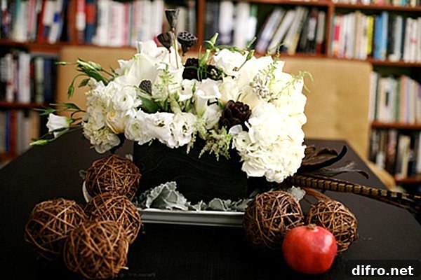 A blossom and branch Thanksgiving centerpiece