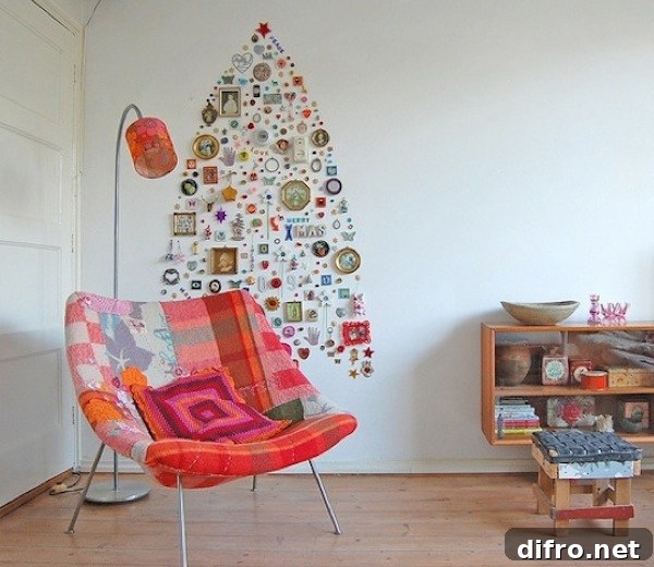 space saving christmas tree wall idea