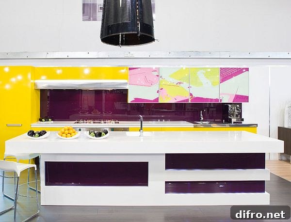Purple and yellow kitchen