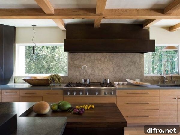 Japanese country kitchen with a beautiful balance of dark and light wooden tones