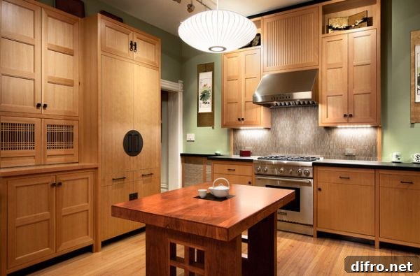 Exquisite Asian Kitchen in light and warm hues with flowing form