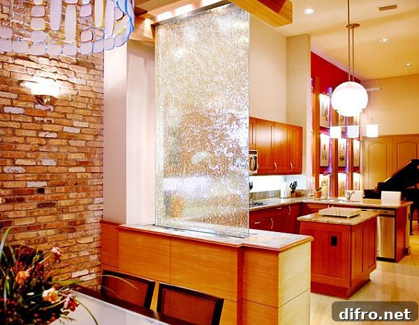 Cool waterfall as room divider in the living room