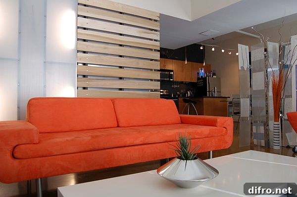Wooden slats as living room dividers
