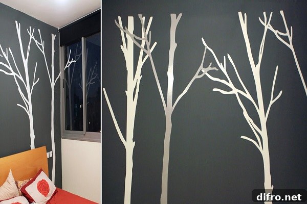 Silver and white tree decal