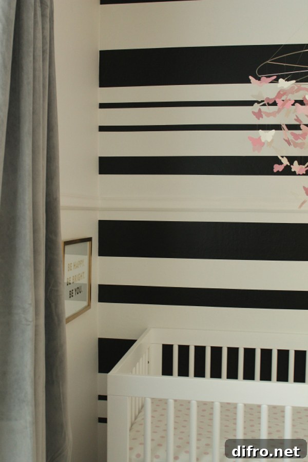 Black and white striped accent wall