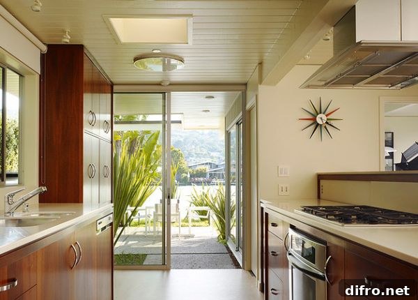 Iconic Nelson Sunburst Clock above the kitchen counter