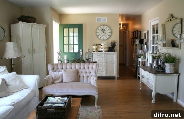 Placement of the wall clock lends a sense of refinement to the room