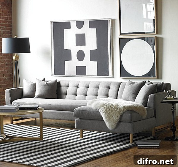 Gray living room with gold accents