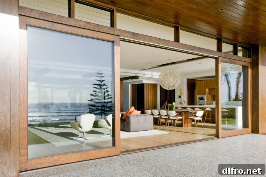 Large sliding glass doors with wooden frame