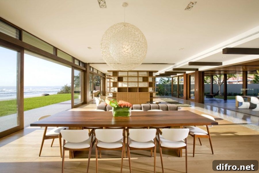 Sliding glass doors connect the outdoors