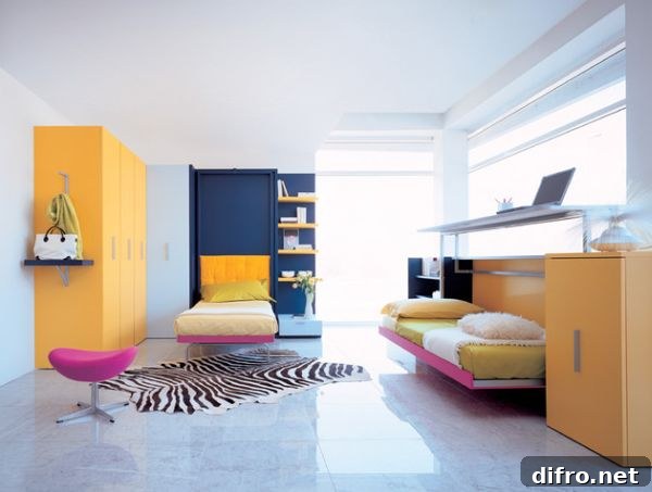 Colorful kids' bedroom with twin Murphy beds - Did you get it right
