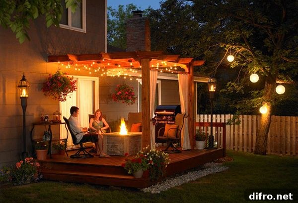 Simple patio pergola with fireplace at its heart - For those romantic evenings outdoors!