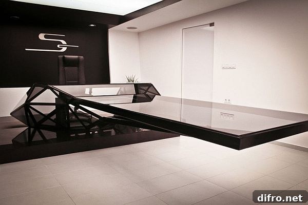 Side view of the hybrid desk and conference table