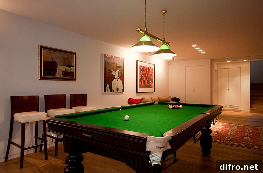 Pool table inside the house