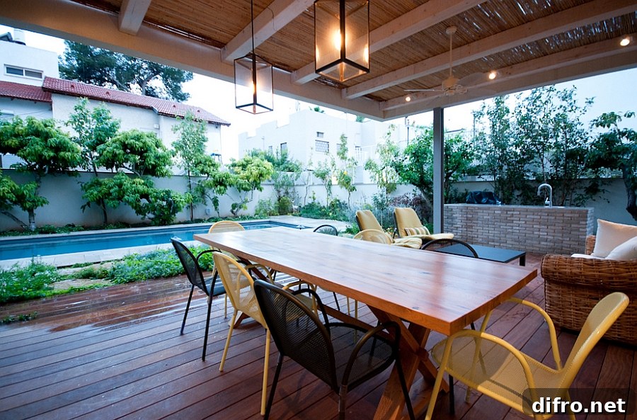 Waooden deck space with outdoor dining table