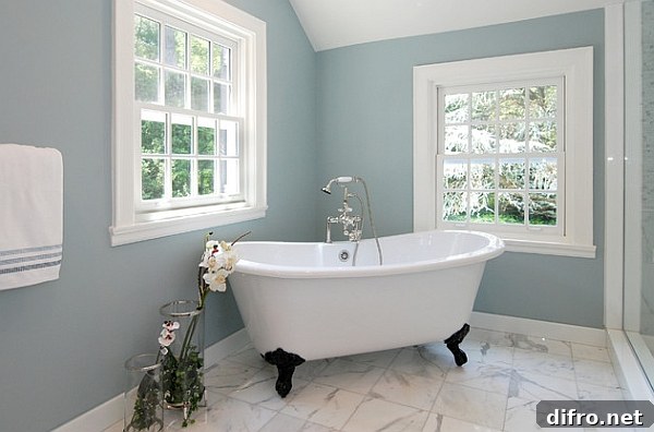 Claw foot tub with a subtle addition of contrasting color