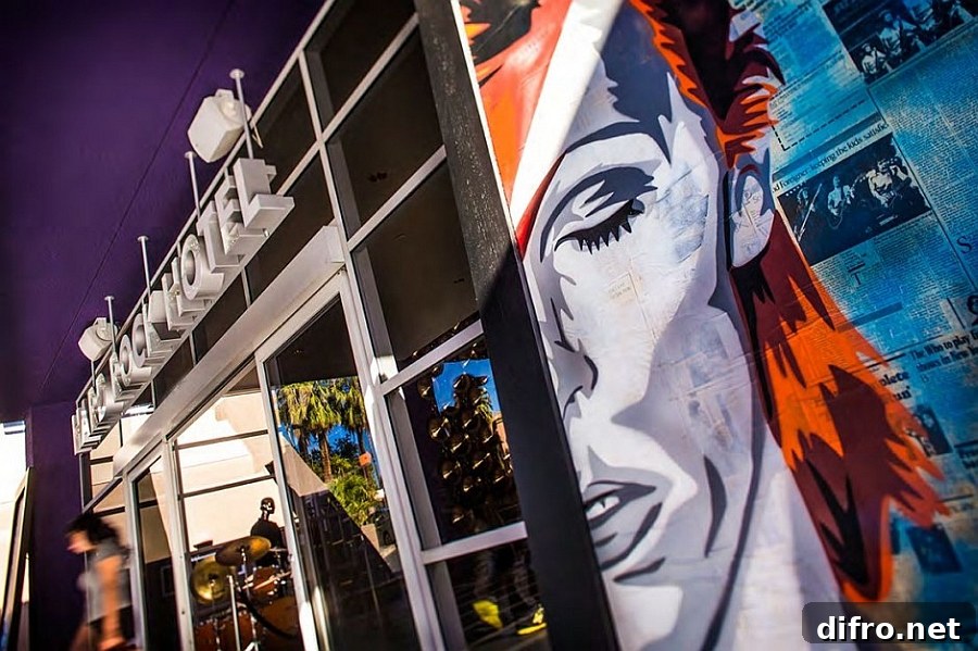Hard Rock inspired art on the hotel walls