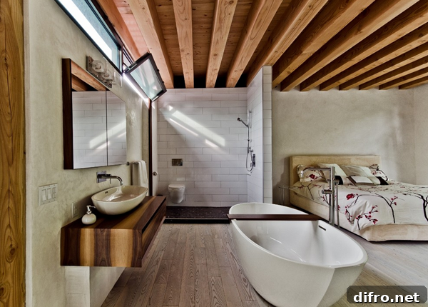 Eco-friendly bedroom bathtub design with simple lines