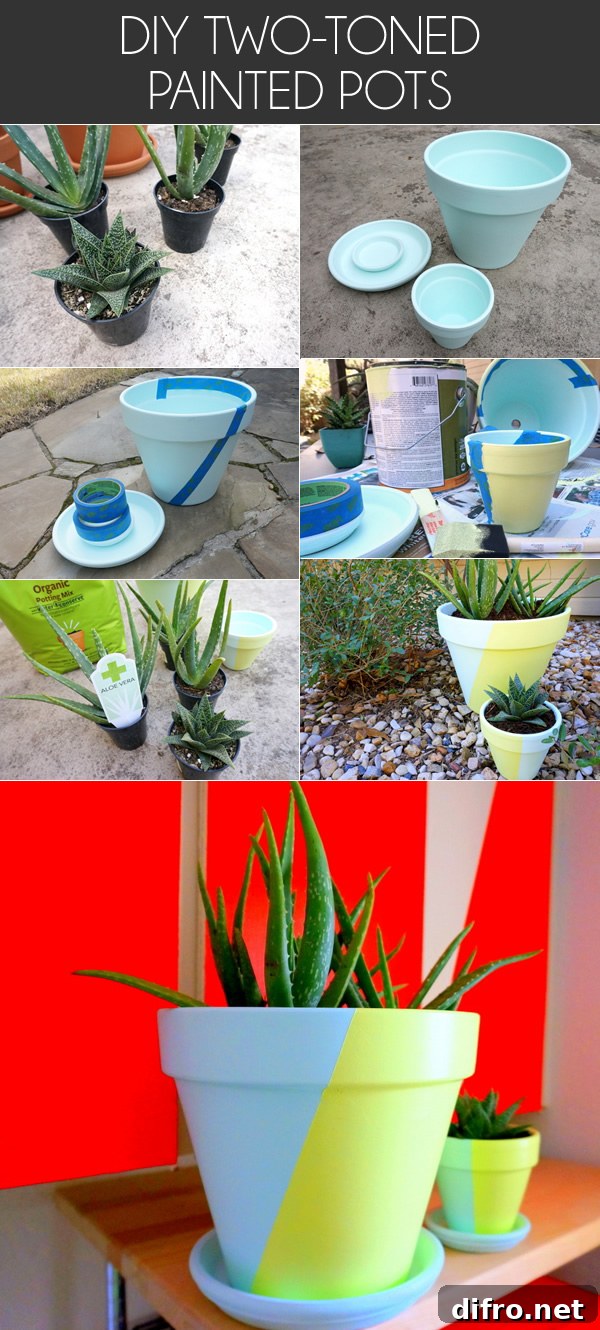 diy two toned painted pots