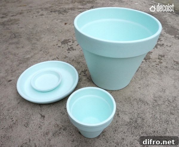 Terra-cotta pots with a blue base coat