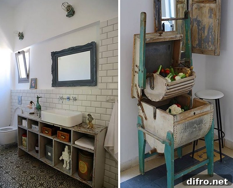 A look at the salvaged and reused items in the bathroom