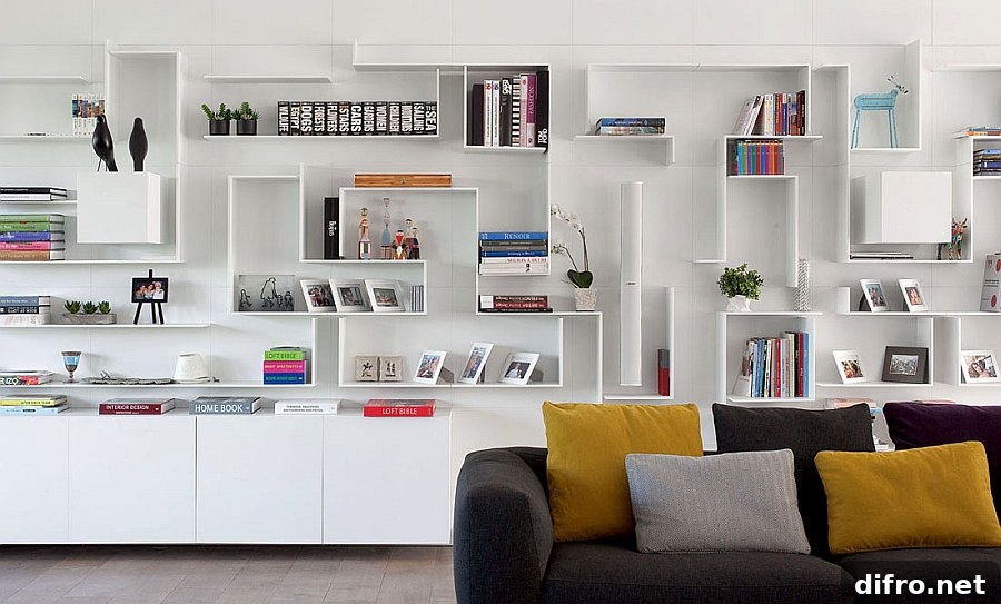 Modern, minimal bookshelf in white
