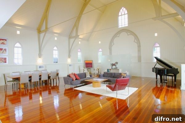 Library and media room in converted church